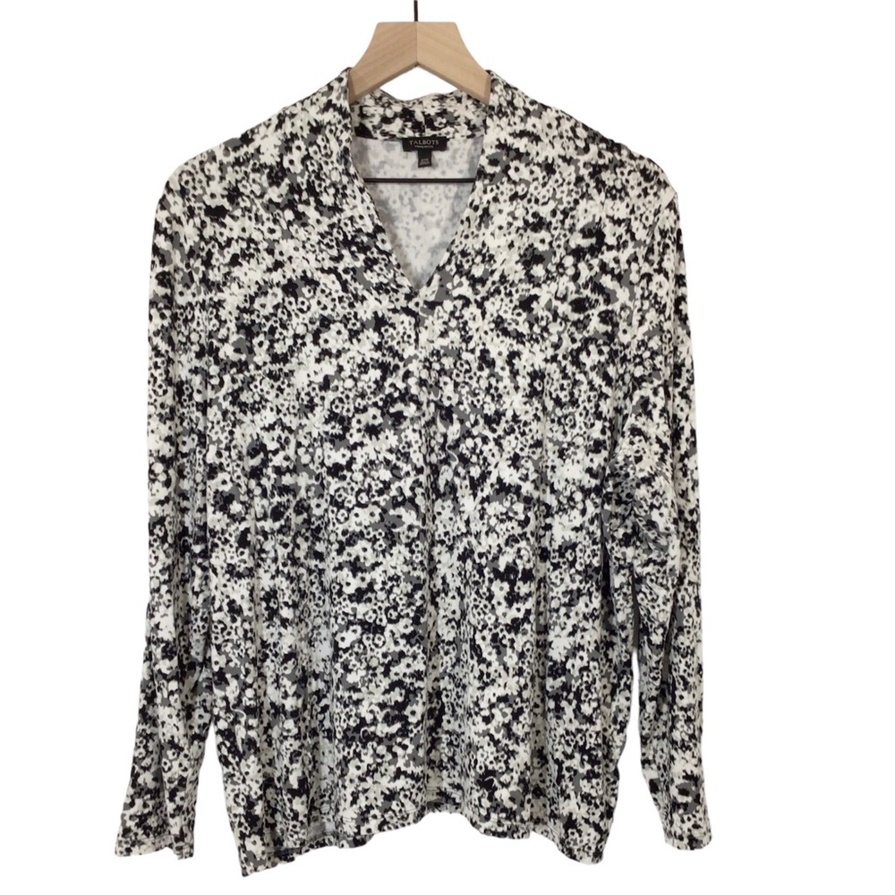 Talbots Black White 2XP Stretchy Long sleeve Casual Spring Top